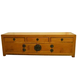 Antique Low Kang Chinese Chest With Drawers, Doors and Brass Hardware, 1800s