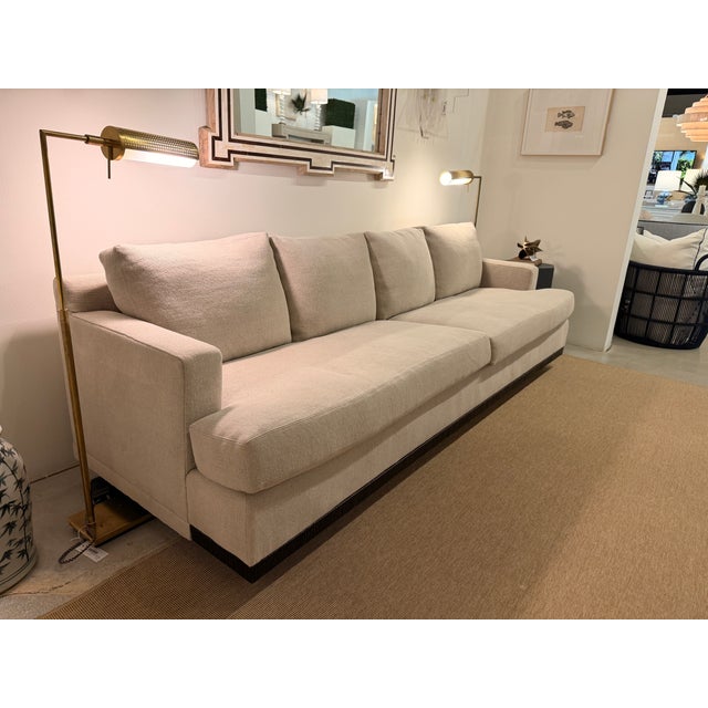 Contemporary Attributed Baker Greige Sofa With Wood Base For Sale - Image 3 of 5