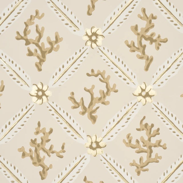 Contemporary SAMPLE - Schumacher x Timothy Corrigan Corail Leaf Trellis Wallpaper In Oatmeal For Sale - Image 3 of 5