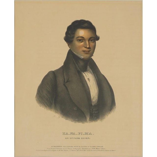 The Hudson River School Ka-Na-Pi-Ma, an Ottowa Chief Hand-Colored Lithograph by Charles Bird King For Sale - Image 3 of 6