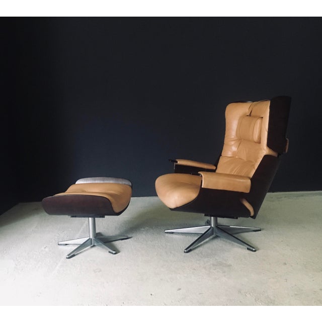 Mid-Century Modern Set of Mid-Century Modern Leather Lounge Chair and Ottoman, Germany, 1960s For Sale - Image 3 of 18