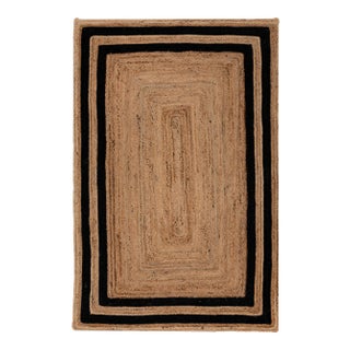 9'x12' Black Border Rectangle Jute Handmade Rug For Sale