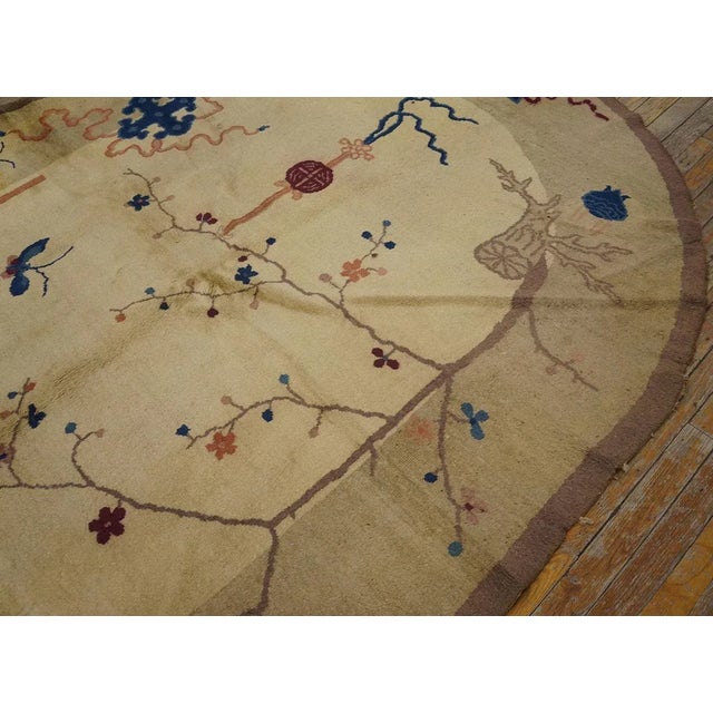 Beige 1920s Beige Floral Antique Chinese Oval Art Deco Carpet 6'2'' X 7'9'' Wool Knotted Rug For Sale - Image 8 of 9