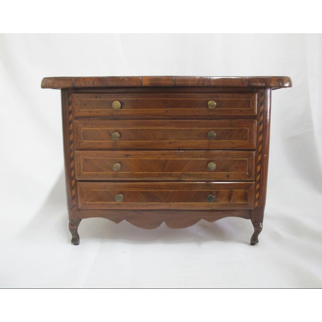 Antique Marquetry Inlaid Wood Miniature Footed Jewelry Box Vanity Chest For Sale - Image 14 of 18