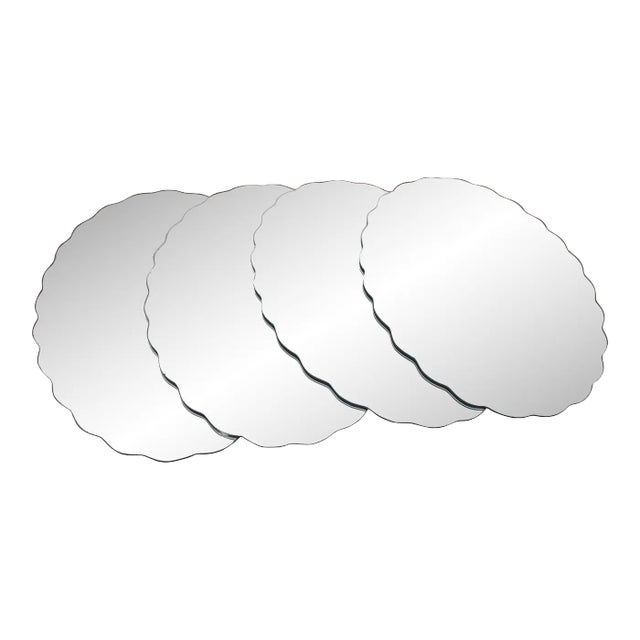 Set of 4 Vintage 1982 Scalloped Mirrored Oval Placemat Place Setting Table Trays For Sale