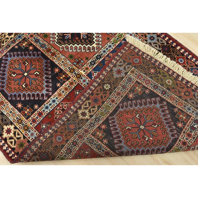 Yalameh Rug 3’4” X 4’10” Multicolor Wool Vintage Tribal Hand-Knotted Carpet For Sale - Image 11 of 13