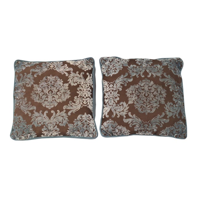 Pair of Velvet & Damask Accent Pillows –17x17 For Sale