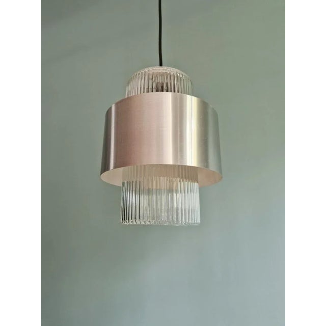 Scandinavian Glass and Silver Brushed Aluminum Pendant Light, 1960s For Sale - Image 15 of 15