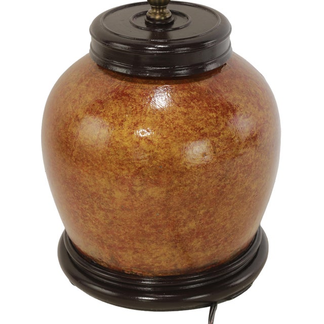 Early 21st Century A Red Vintage Ceramic Table Lamp With a Unique Brown and Gold Speckled Glaze. For Sale - Image 5 of 7