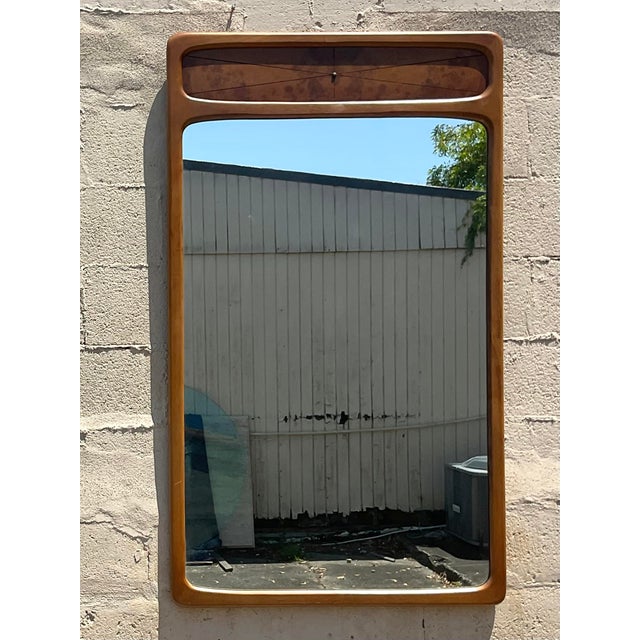 Vintage Mid-Century Modern Burl Wood Mirror For Sale - Image 4 of 5