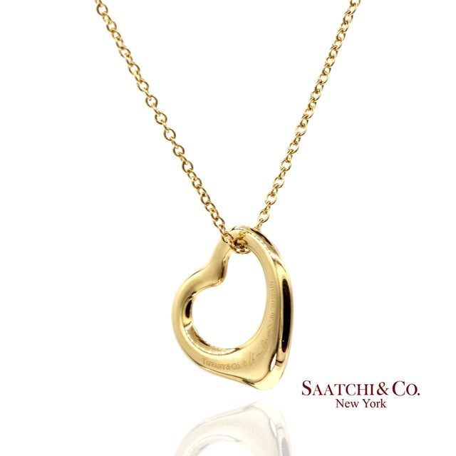 Tiffany and Co. Tiffany & Co. Elsa Peretti 18k 750 Yellow Gold Open Heart Pendant Necklace For Sale - Image 4 of 14