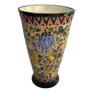 French Art Nouveau Hand-Painted Ceramic Floral Vase Signed Jérôme Massier For Sale