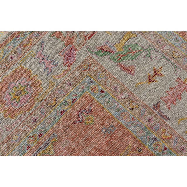 Vibrant Floral Medley on Salmon Pink Hand-Knotted Rug by Keivan Woven Arts For Sale - Image 12 of 12
