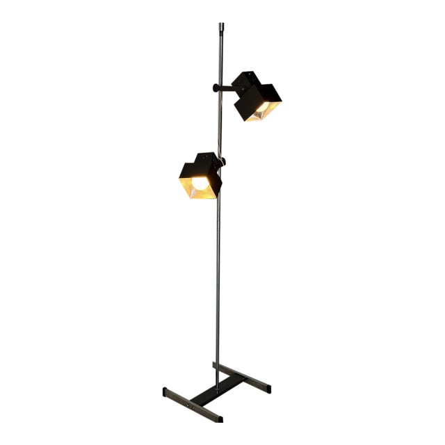 1950s Mid-Century Modern Metal Floor Lamp With Dual Square Shades For Sale