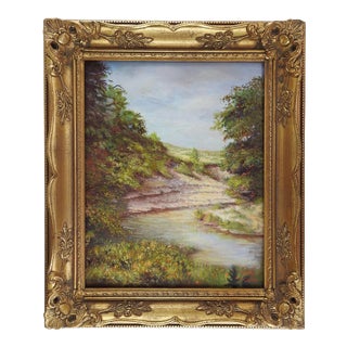 1970s Riverside Landscape Painting For Sale