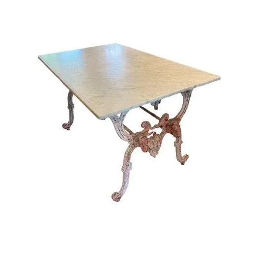 White Late 19th Century French Butcher Table With Marble Top, Double Bull's Head Base For Sale - Image 8 of 8