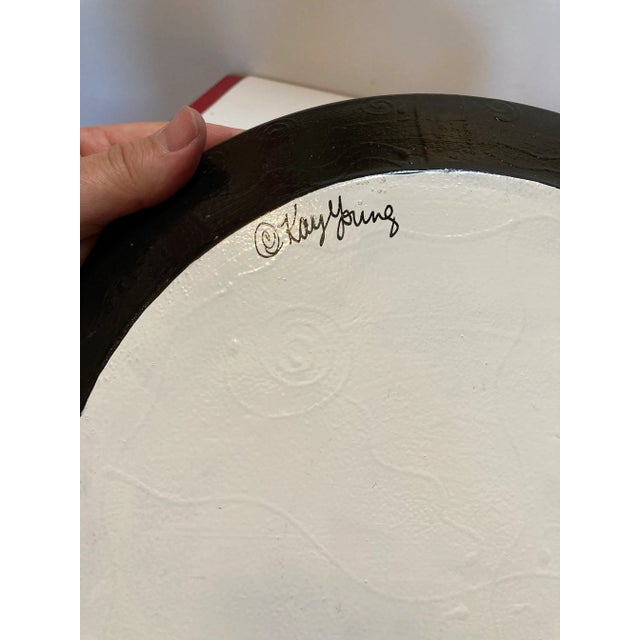 Vintage 1980’s Memphis Style Hand Painted Glass Platter by Kay Young For Sale - Image 4 of 5