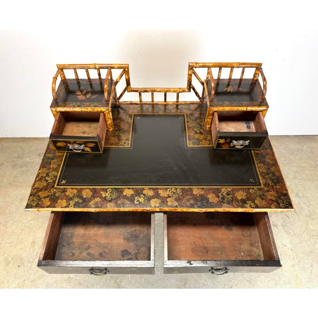 Aesthetic Movement Chinoiserie Bamboo & Black Lacquer Writing Desk, 20th Century For Sale - Image 11 of 12