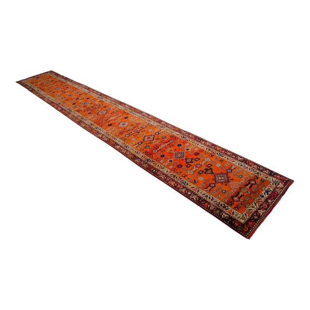 Hand-Knotted Turkish Runner Rug Extra Long Hallway Decor Stair Runner - 2′9″ × 17′7″ For Sale