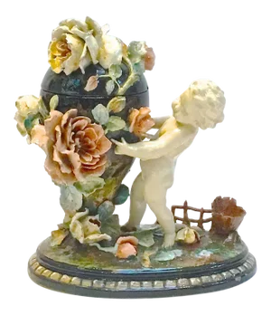 Antique French Barbotine Majolica Cherub & Floral Urn Jar