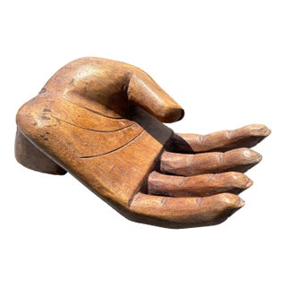 Mid 20th Century American - Highly Detailed Life-Size Artisan Woodcarving of an Open Hand For Sale