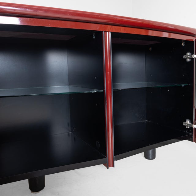 Red Lacquered Wooden Sideboard, 1970s For Sale - Image 9 of 15