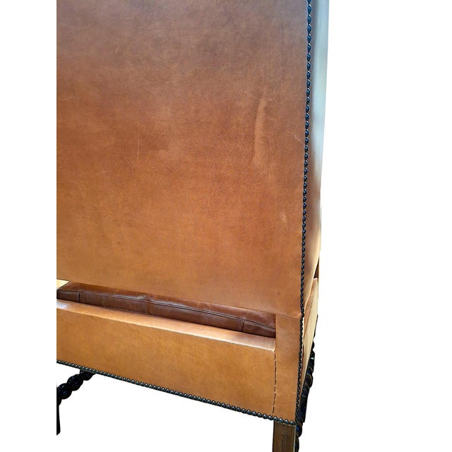 Dessin Fournir French Leather and Mahogany Wingback Chair For Sale In San Francisco - Image 6 of 10