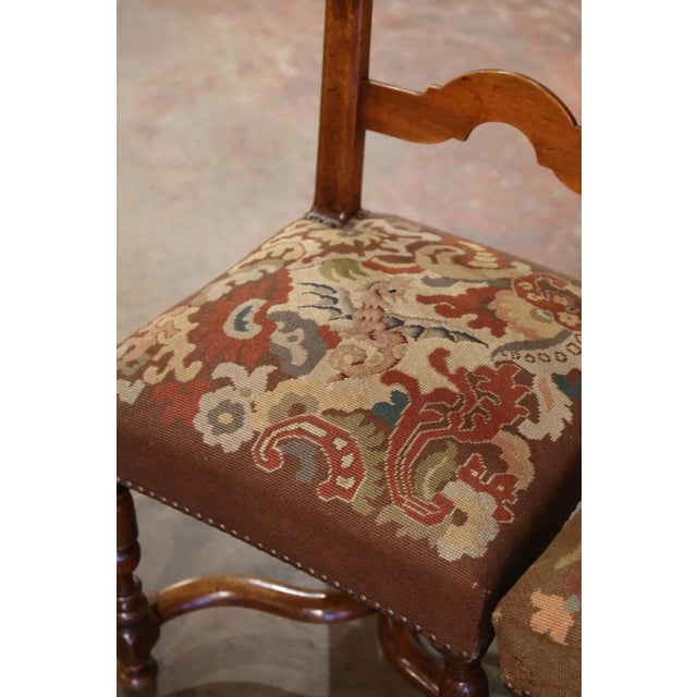 Pair of 19th Century French Louis XIV Walnut Chairs With Needlepoint Seats For Sale In Dallas - Image 6 of 10