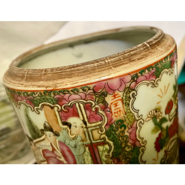 Mid 20th Century Chinese Export Porcelain Rose Medallion Covered Domed Lidded Jar Box For Sale - Image 6 of 11