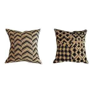 Kuba Shoowa Raffia Grass + Silk Pillows, Set of 2 (Congo)