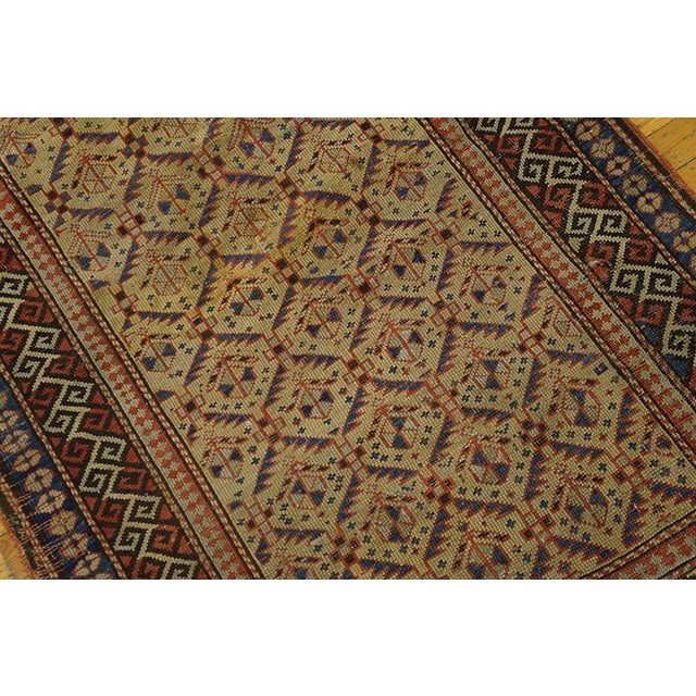 1930s Tan Camel Geometric Tribal Caucasian Shirvan Rug 3' X 4'7" Handknotted Wool Carpet For Sale - Image 4 of 6