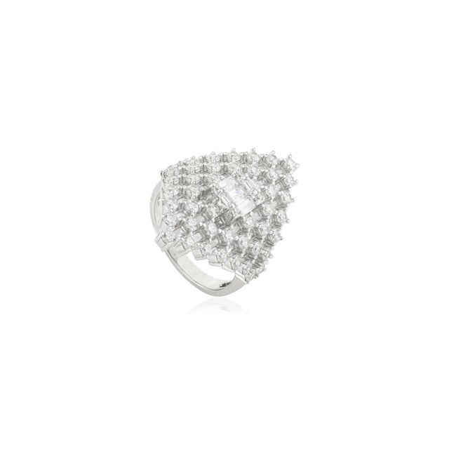 Art Deco Art Deco Marquise Cubic Zircon Cluster Ring in 925 Sterling Silver- Size 8 For Sale - Image 3 of 10