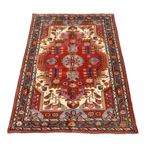 Zanjan Rug 3'10'' X 5'2'' Ivory Wool Vintage Tribal Hand-Knotted Oriental Carpet