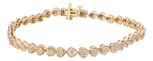 10K Rose Gold Plated .925 Sterling Silver 1.0 Cttw Miracle Set Diamond Heart-Link 7" Tennis Bracelet