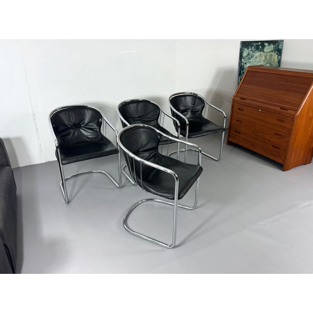 Gastone Rinaldi Vintage Cantilever Chair in Leather and Chrome by Gastone Rinaldi for Fasem, 1970s For Sale - Image 4 of 12
