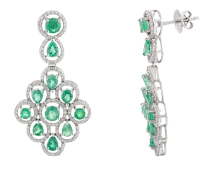Rare Aaa Emerald Diamond Halo Wedding Dangle Earrings- a Pair