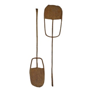 Antique African Industrial Hausa Iron Hoe Farm Tool Currency - A Pair For Sale
