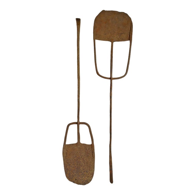 Antique African Industrial Hausa Iron Hoe Farm Tool Currency - A Pair For Sale