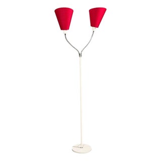 Ah Belysing, Floor Lamp, White Lacquered Metal, Red Fabric, Sweden, 2000s For Sale