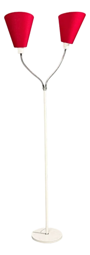 Ah Belysing, Floor Lamp, White Lacquered Metal, Red Fabric, Sweden, 2000s
