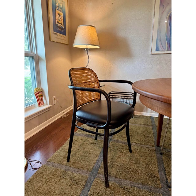 Thonet A Pair of Rare Vintage Black and Tan Bentwood Thonet Chairs by Josef Hoffman for Ligna, Circa 1970s For Sale - Image 4 of 12