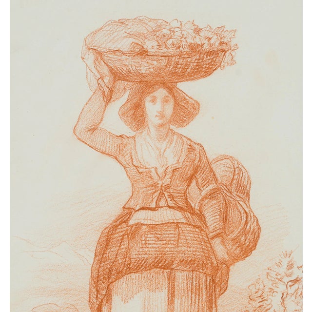 L. Browne, Young Büuerin in Tracht, Pyrenüen, 1853, Chalk on Paper For Sale - Image 3 of 5