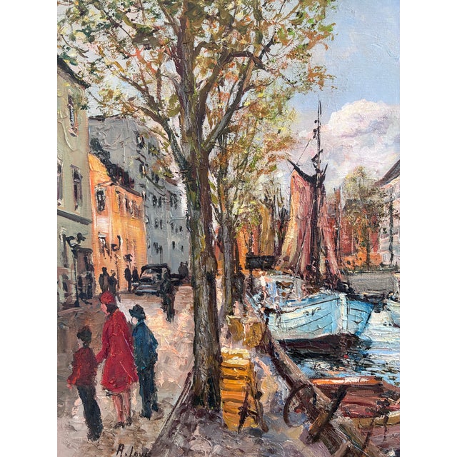 Vintage Original Oil Painting of a Canal Cityscape, Circa 1970s - Signed For Sale - Image 4 of 17