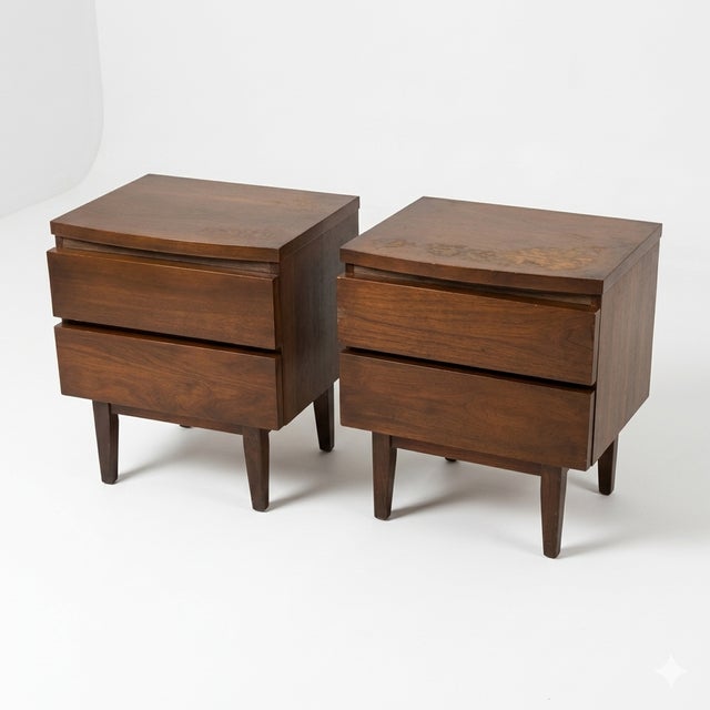 Mid-Century Modern Walnut Pair of Nightstands, C. 1960s For Sale - Image 4 of 9