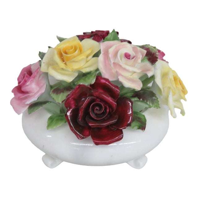 Royal Adderley Bone China Floral Basket of Roses Figurine Made in England 5054b For Sale