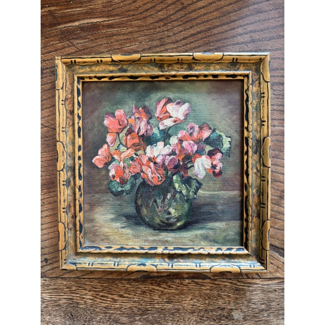 1930s/40s Petite Square Floral Oil Painting- 8 x 8” Darling, 1930s/40s petite square floral oil painting. Vibrant colors...