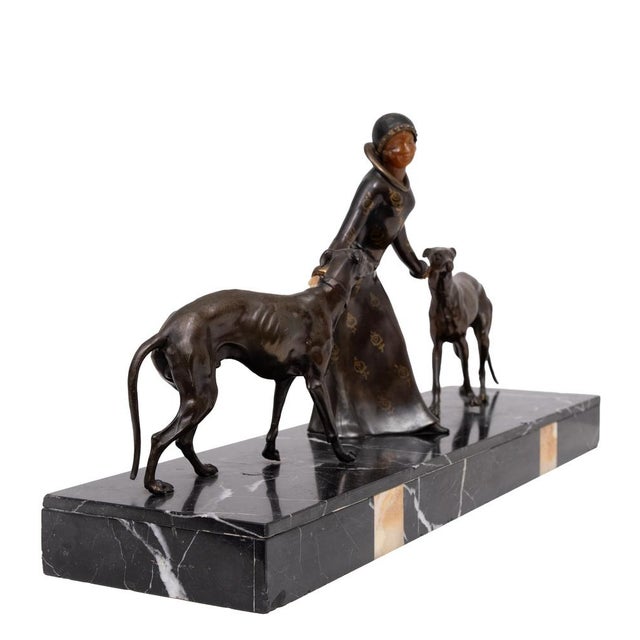 1920s Art Deco Sculpture of Woman with Greyhounds, France, 1930s For Sale - Image 5 of 18