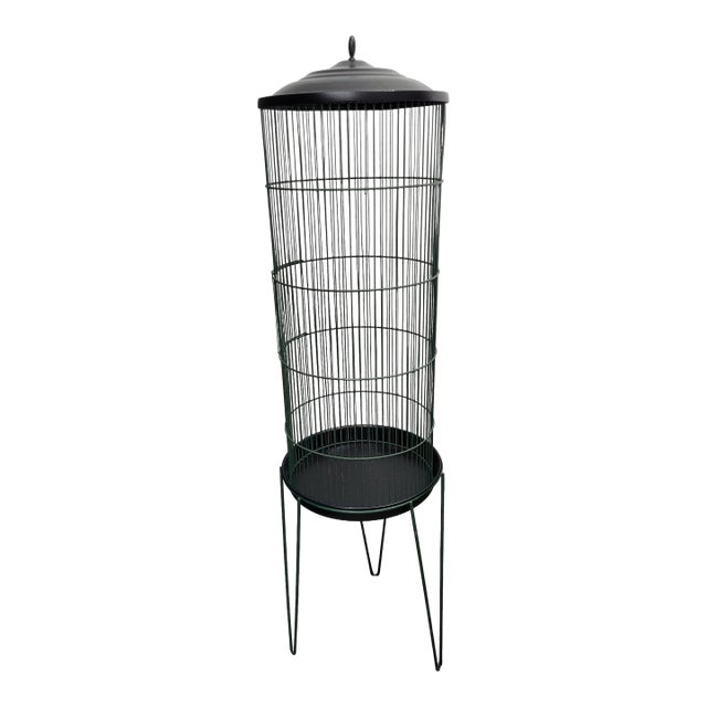 1960s Hendryx Style Cylinder Bird Cage on Hairpin Legs For Sale