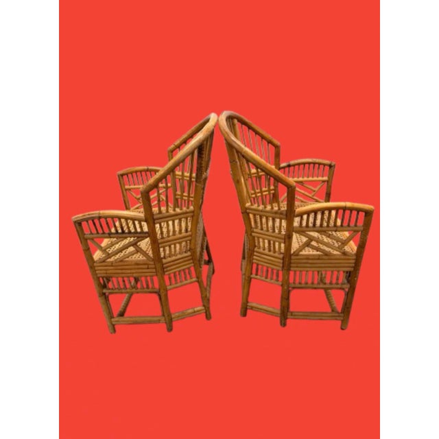 Wood Vintage Brighton Pavilion Large Chairs Chinoiserie Style Bamboo With Caning Seat- A Pair For Sale - Image 7 of 11