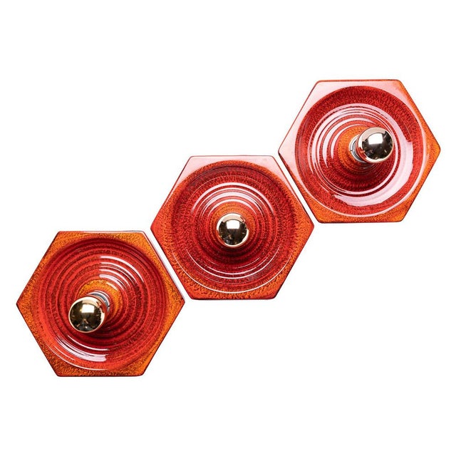 Orange Hexagonal Wall Lamp in Red Orange Ceramic from Hustadt Germany, 1970s For Sale - Image 8 of 12
